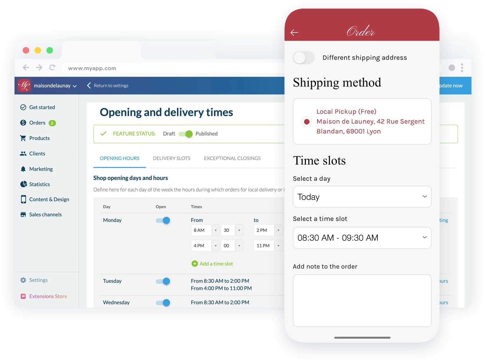 Pantalla de gestión de franjas horarias