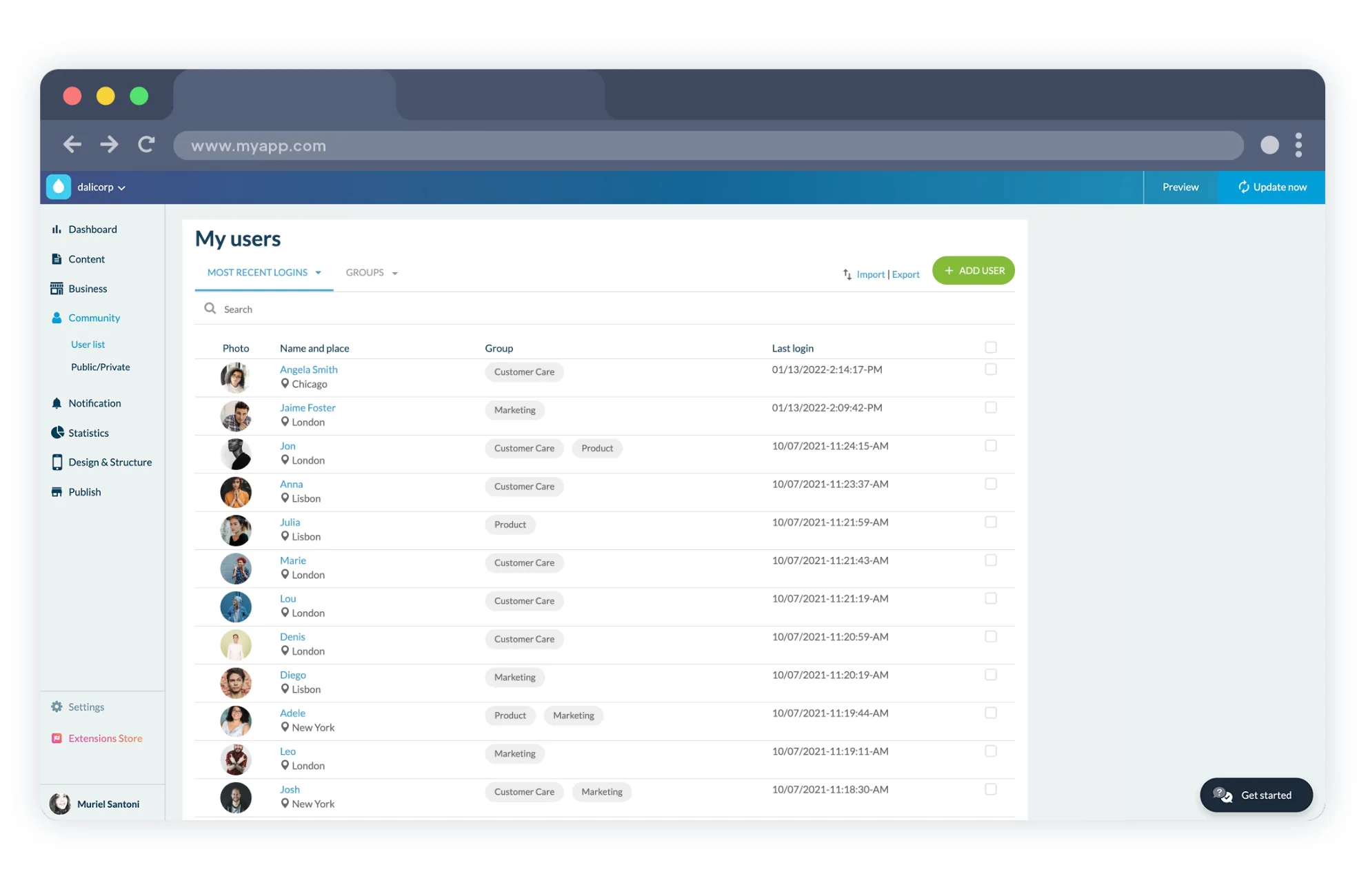 Lista de usuarios - TengoMiApp