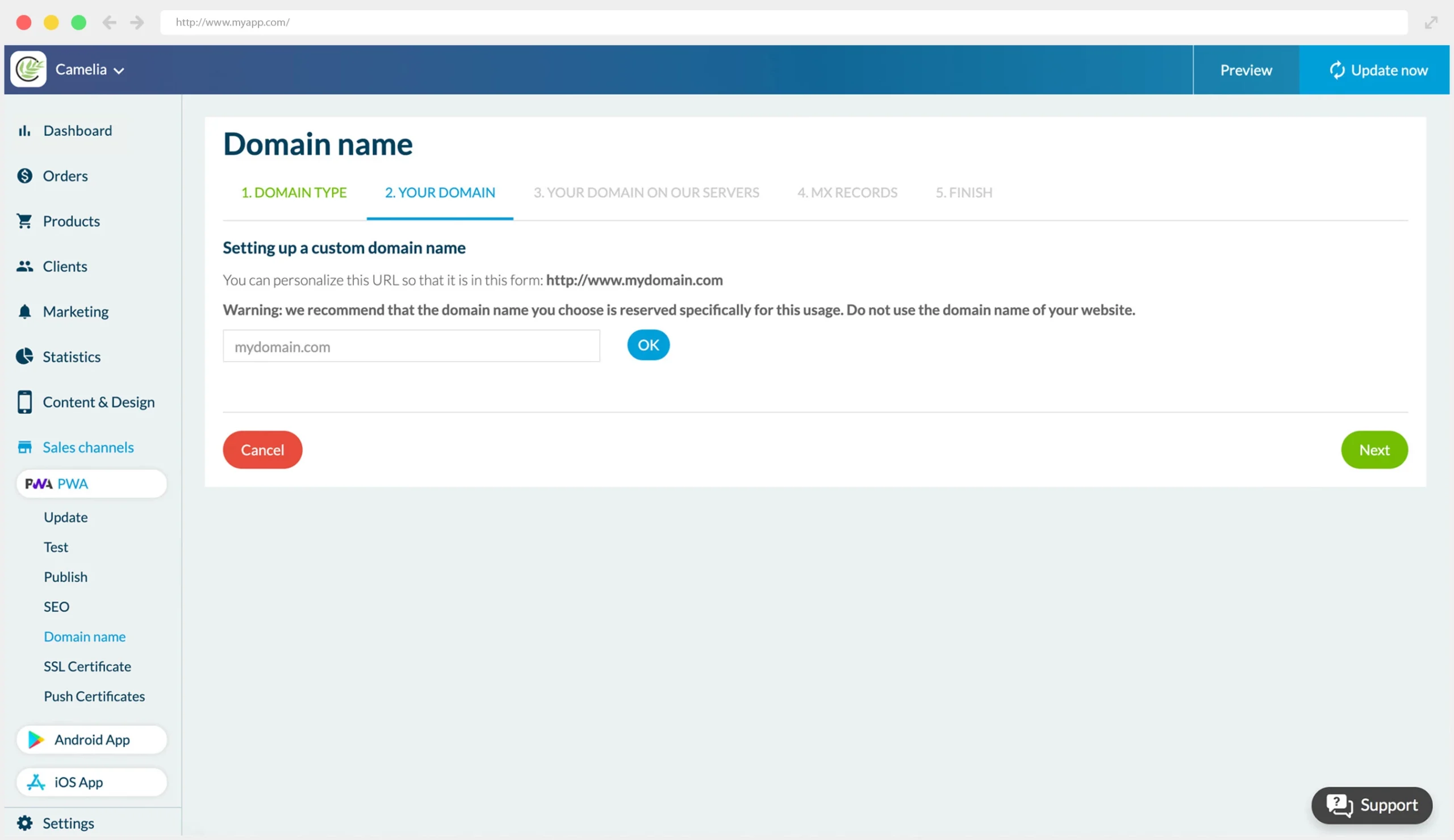 Dashboard Nombre de dominio