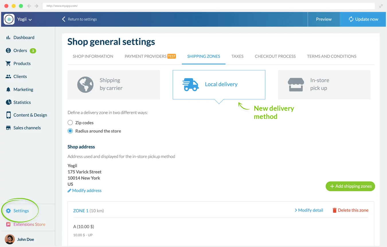 Configuración de entrega local en el Panel de tu Aplicación