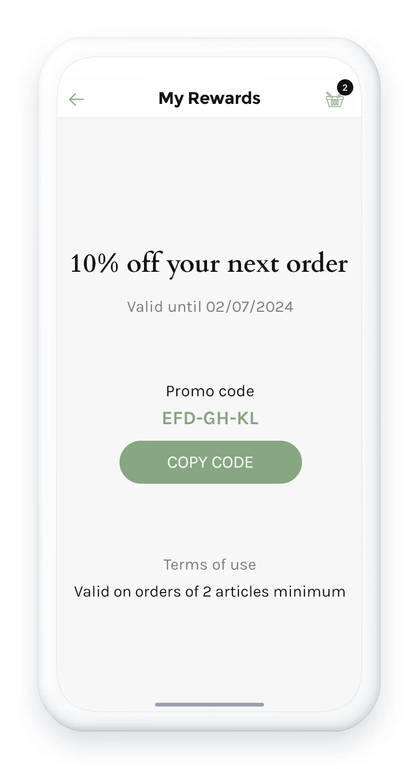 Cupón de descuento canjeable desde la app