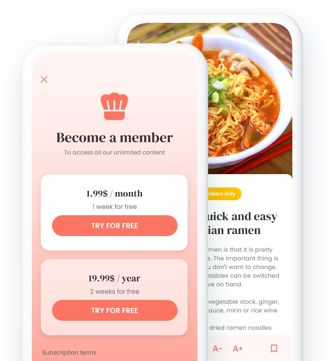 Sistema de suscripción App