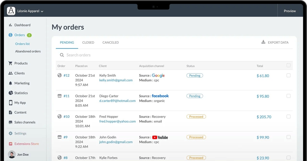 Listado y gestión de pedidos