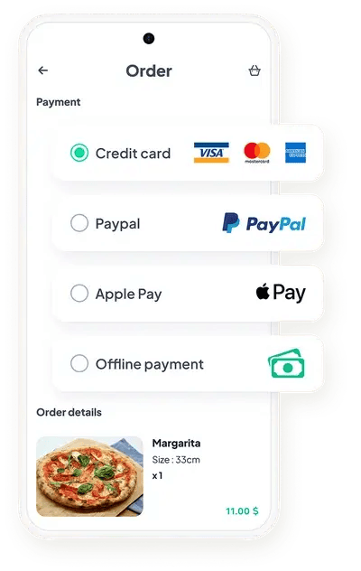Pagos en la app: tarjeta, PayPal y Apple Pay